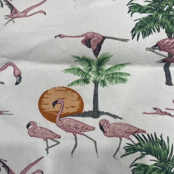 Denim And Flower Pink Flamingo Palm Trees Size Small Slim Short Sleeve Button - Picture 9 of 9